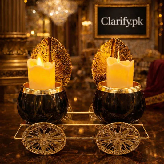 Luxury Black & Gold Double Candle Holder for Home Décor - Clarify.pk