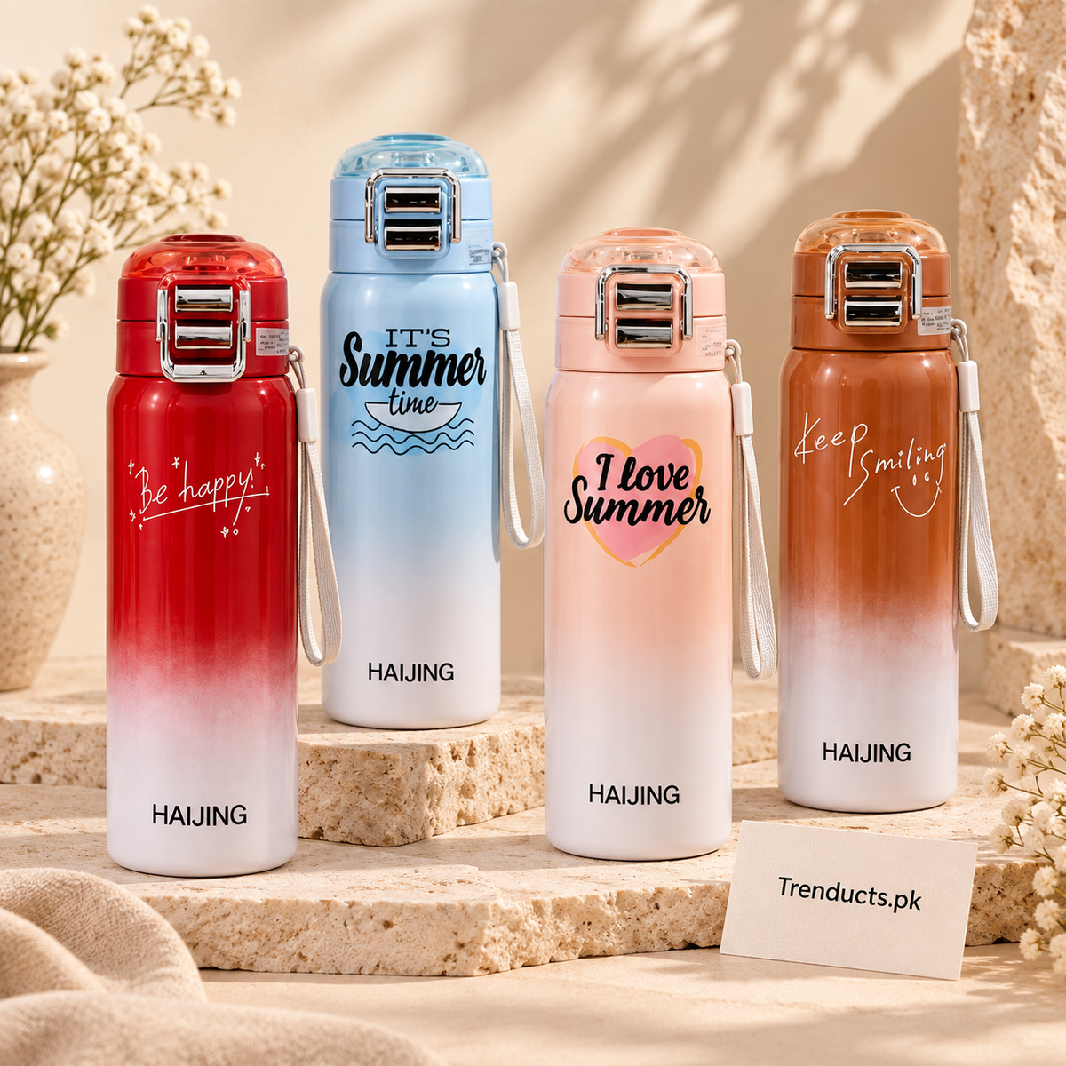550ml Stainless Steel Water Bottle with Strap (Random Color)