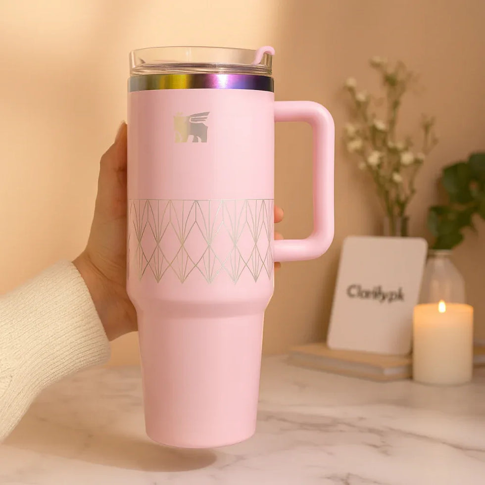 40oz Glossy Stainless Steel Tumbler – 1200ml Stanley Style Drinkware - Clarify.pk