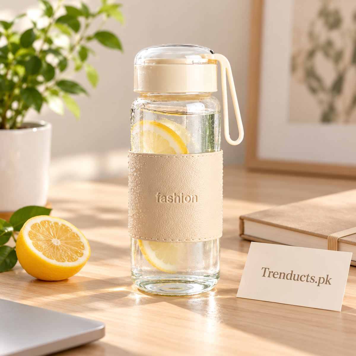 400ml Glass Bottle Cup with Protective Sleeve (Random Color)