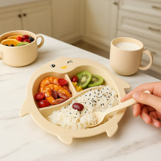 Bamboo Fibre Kids Plate & Cutlery Set – Penguin Design