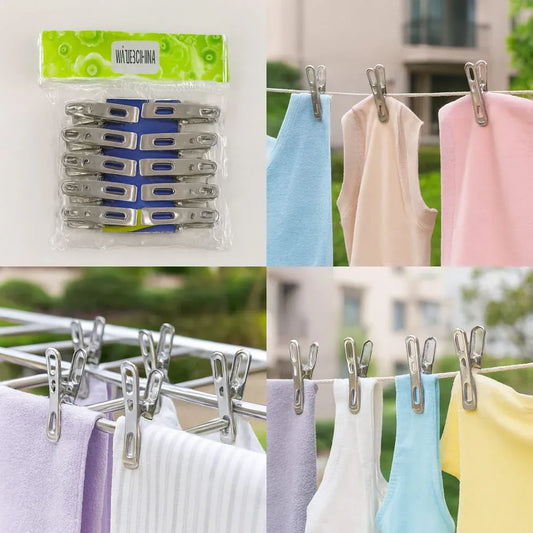 Pack of 12 Stainless Steel Cloth Pins – Durable Laundry Clips - Clarify.pk