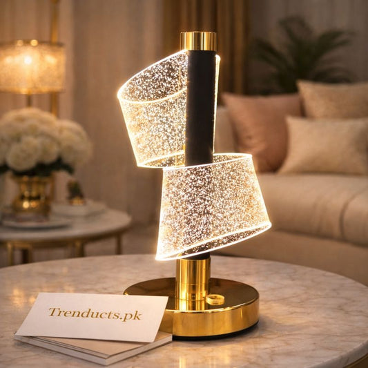 Luxury LED Rechargeable Spiral Table Lamp - Modern Crystal Texture Night Light - Trenducts.pk