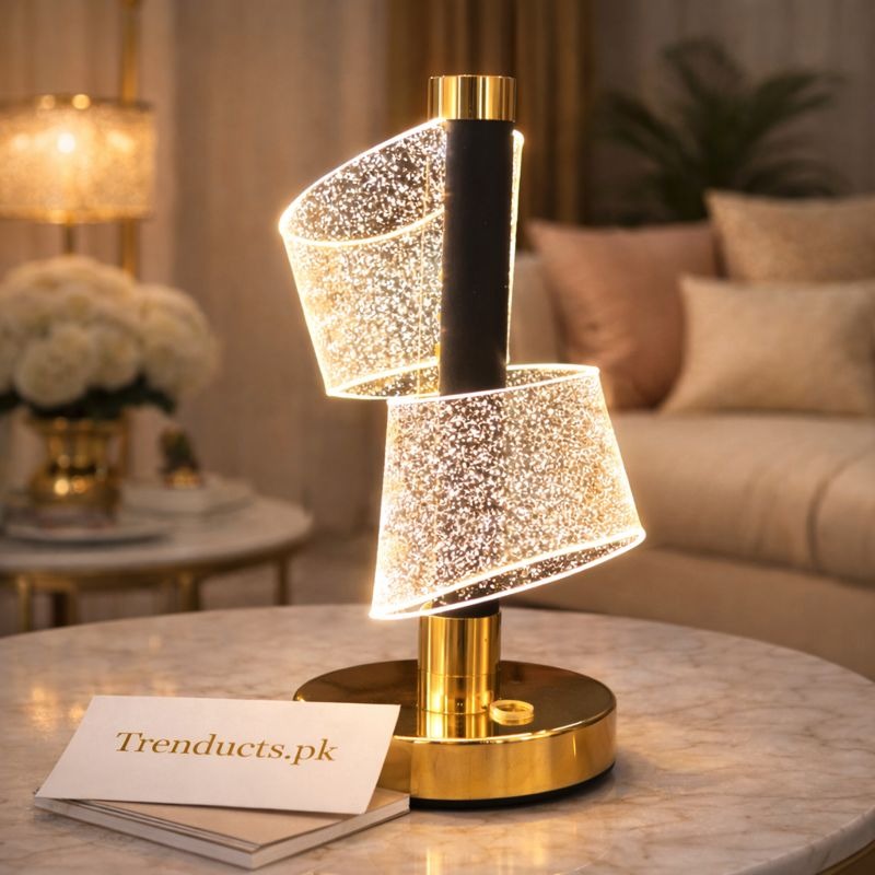 Luxury LED Rechargeable Spiral Table Lamp - Modern Crystal Texture Night Light - Trenducts.pk