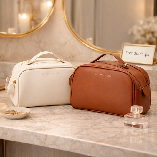 Luxury Cosmetic Leather Pouch – Travel Makeup Organizer AJF