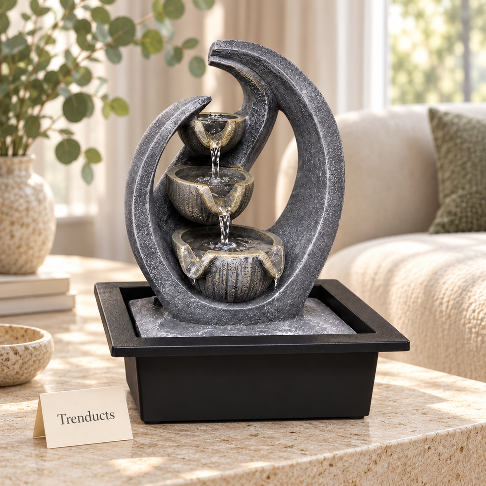 Oval Arch 3-Tier Lotus Bowl Tabletop Fountain – Contemporary Indoor Water Feature