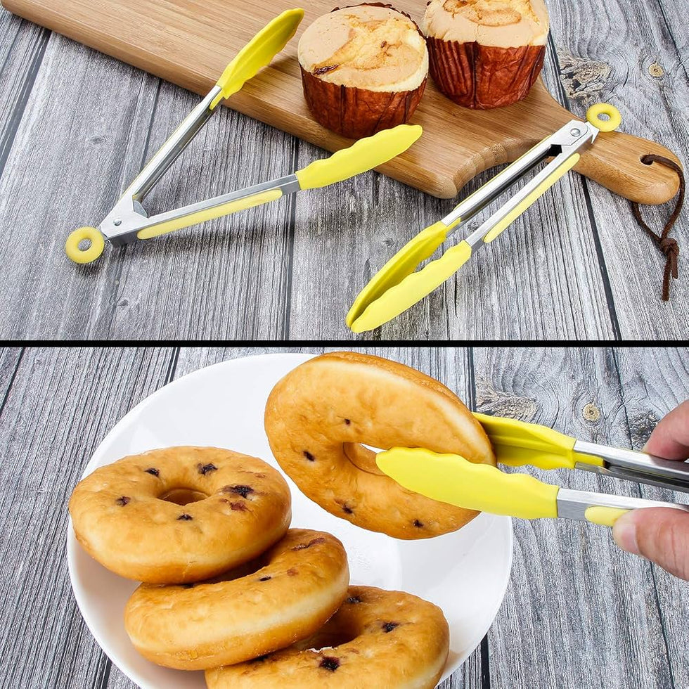 Stainless Steel Kitchen Tongs with Silicone Tips – Non-Slip Food Serving Tongs