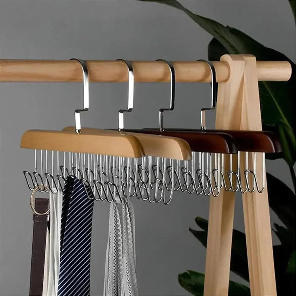 Multifunctional Wooden Hanger with 8 Hooks for Organizing Suspender and Accessories - Clarify.pk