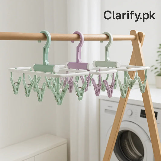 Foldable Laundry Drying Hanger with Multi Clips - Clarify.pk