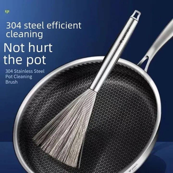 Stainless Steel Pot Brush - Long Handle Kitchen Scrubber