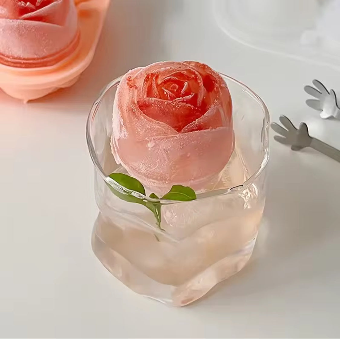 Silicone Rose Ice Mold - Flower Shaped Ice Cube Maker & Large Ice Ball Mold for Drinks