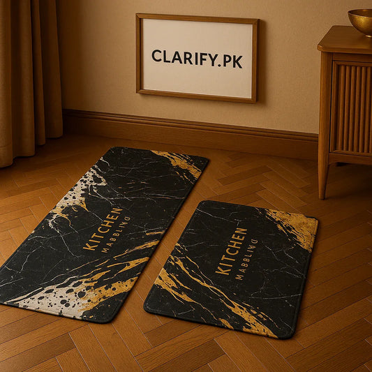 Luxury Black Marble Kitchen Mat Set – 2 Pieces Set - Clarify.pk