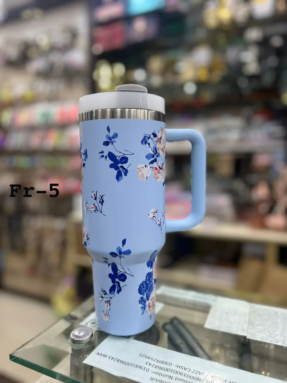 ہینڈل کے ساتھ پریمیم بلیو بلاسم 40oz ٹمبلر - 1200ml
