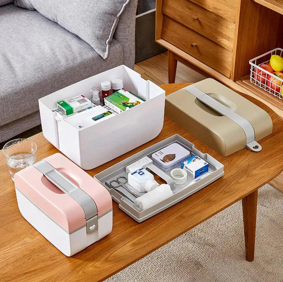 Large Medicine Organizer - Two-Layer Multi-Tier First Aid Storage Box and Portable Travel Medical Case