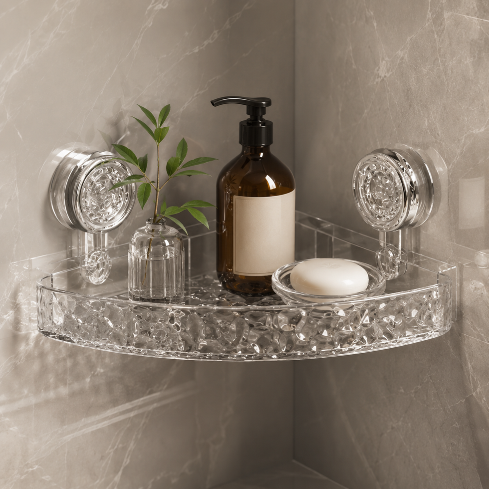 Acrylic Corner Suction Shelf – Drill-Free Bathroom Corner Bathroom Shelf