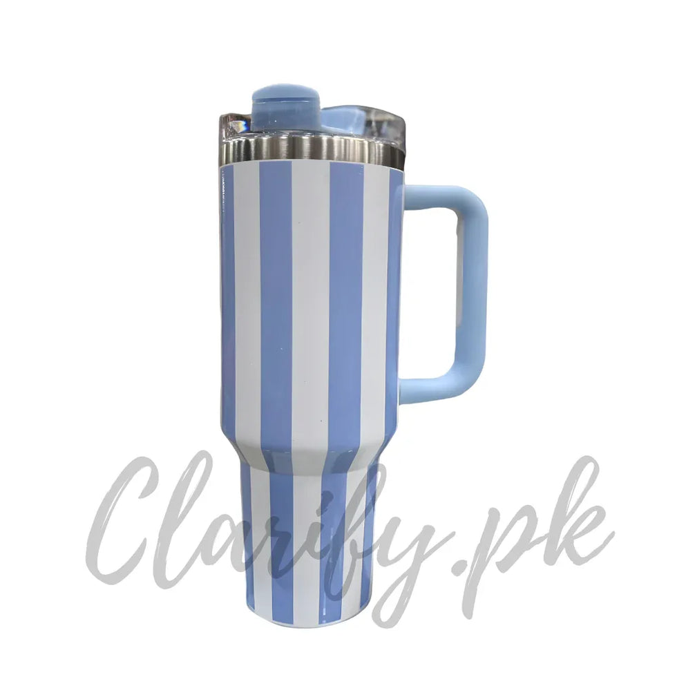 Premium Sky Blue Stripe 40oz Tumbler – 1200ml Water Bottle - Clarify.pk