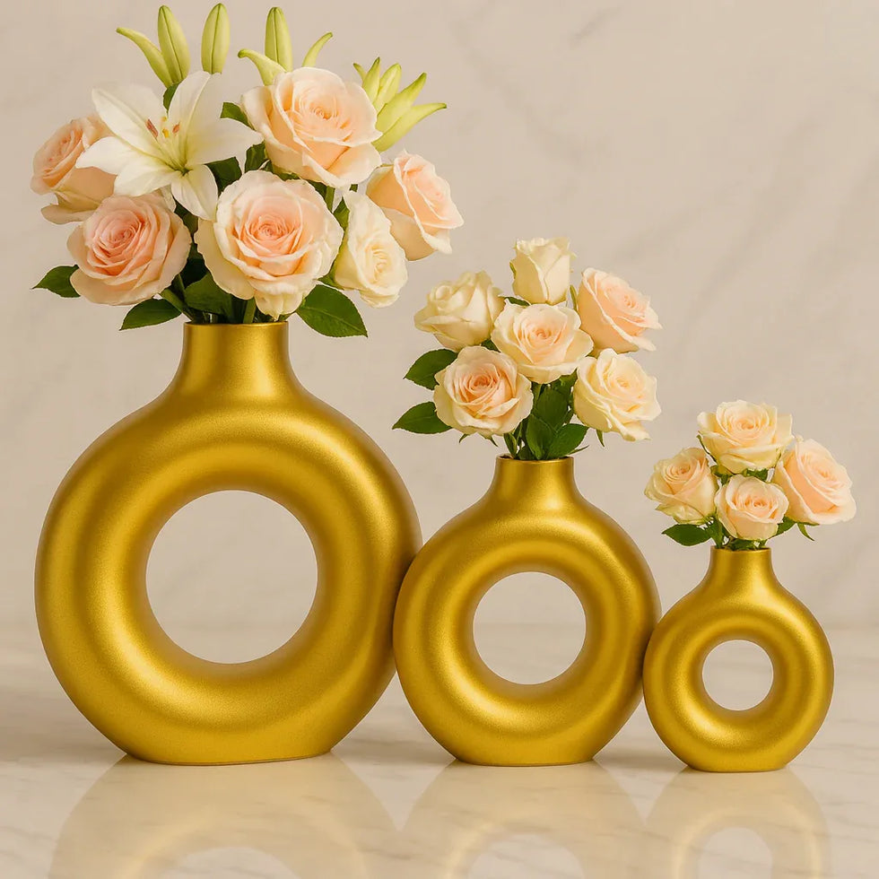 Donut Flower Vase Set – 3 Pcs Modern Hollow Vases