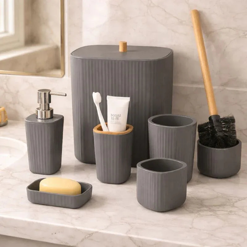 Premium Quality 6-Piece Bathroom Accessories Set – Grey - Clarify.pk