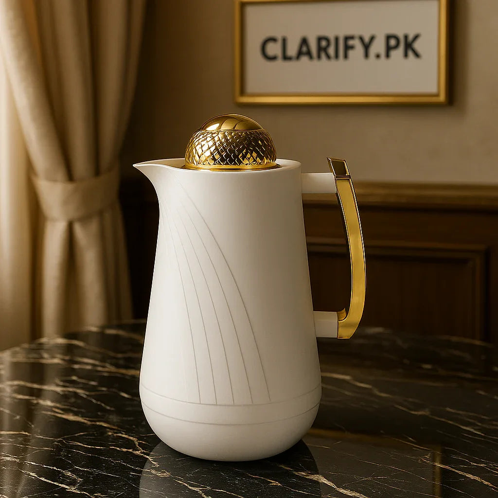 Elegant White & Gold Insulated Thermos – 1 Liter - Clarify.pk