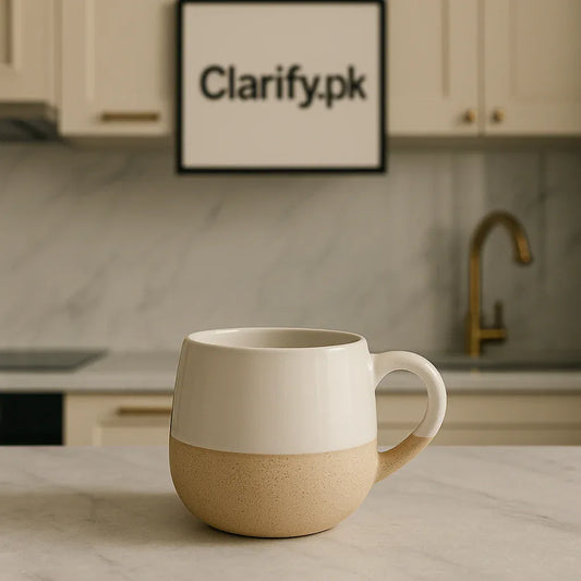 Matte Ceramic Mug – Beige & White Two-Tone Design - Clarify.pk