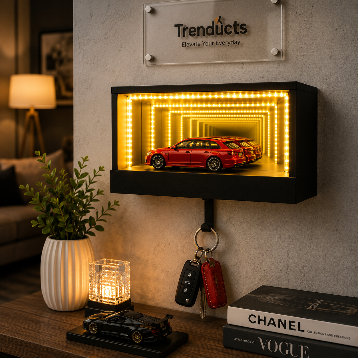 3D Car Key Holder - Infinity LED Garage Wall Mount Holder