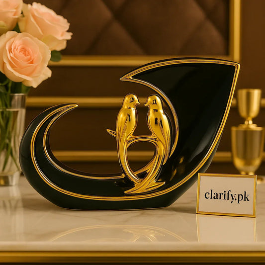 Golden Lovebirds Showpiece – Elegant Decorative Figurine