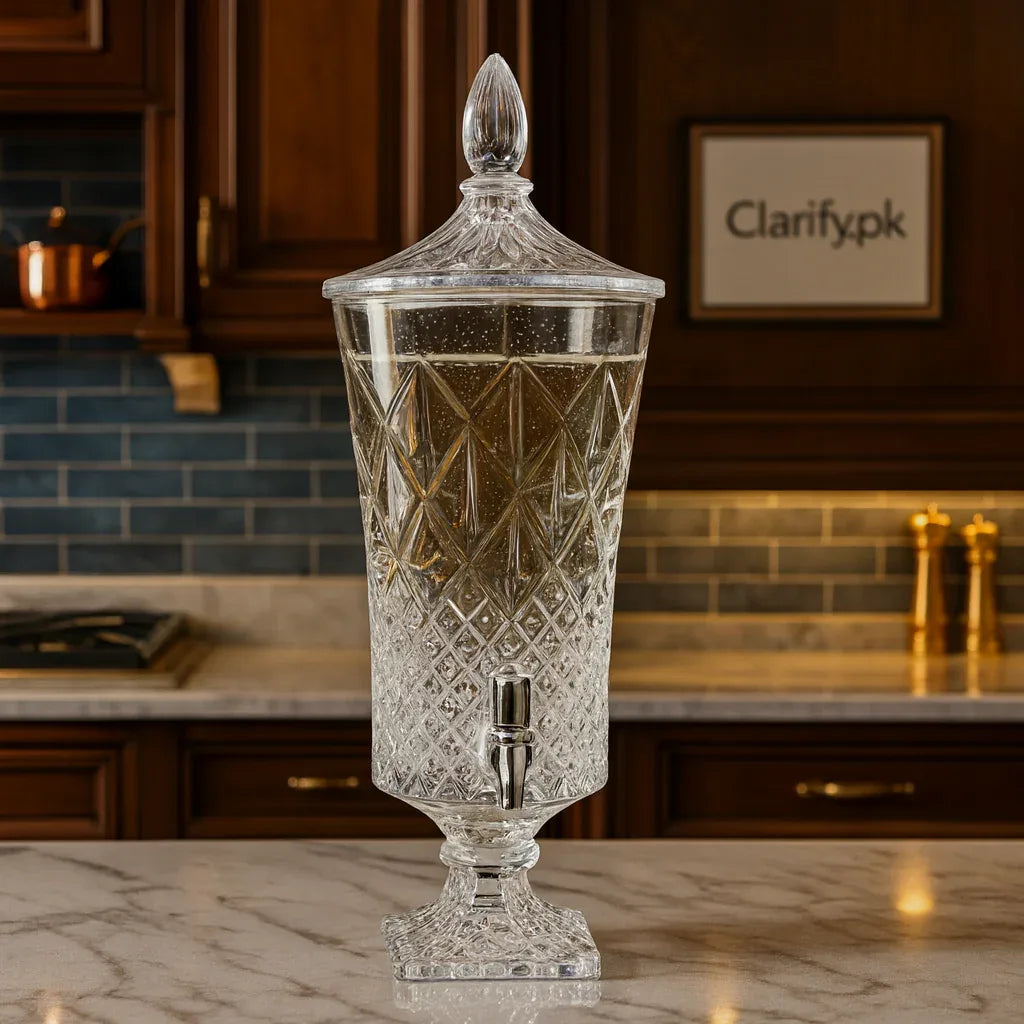 Premium 4.5L Diamond-Cut Crystal Beverage Dispenser – Elegant Home Décor Server - Clarify.pk