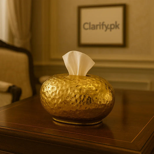 Round Hammered Gold Luxury Tissue Box – Premium Edition - Clarify.pk