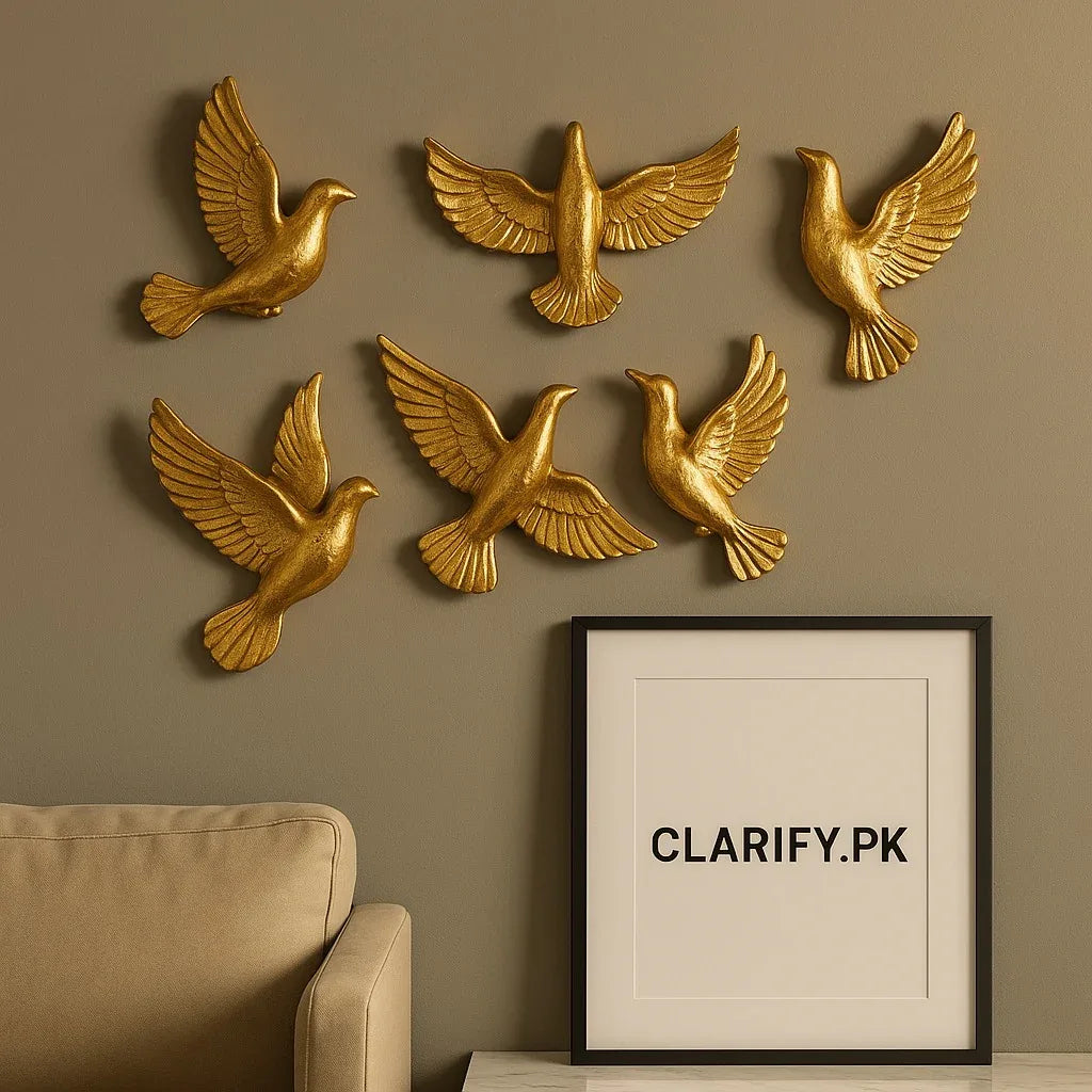 Golden Flying Birds Wall Art – Luxury Metal Wall Decor Set - Clarify.pk
