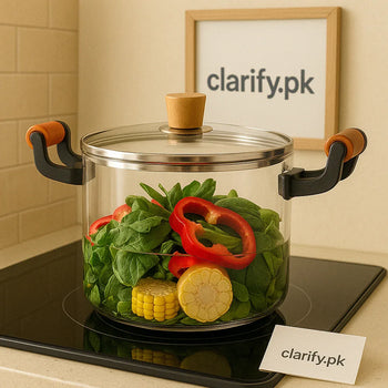 Modern Luxury Borosilicate Glass Cooking Pot – Gold Tint - Clarify.pk