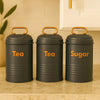 Vintage Metal Canister Set – 3-Piece Embossed Coffee, Tea, & Sugar Jars MJ