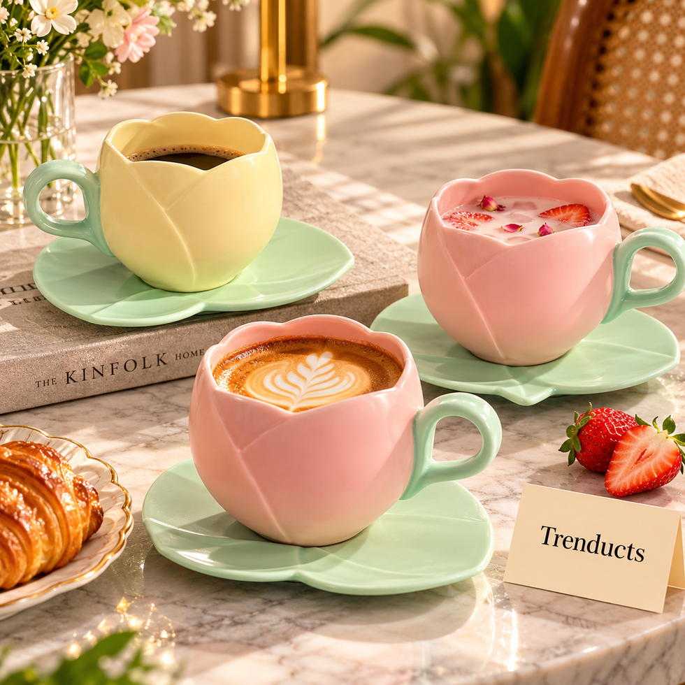 Tulip Cup and Saucer Set with Leaf-Shaped Saucer