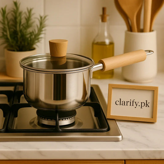 Stainless Steel Saucepan – 18cm Cook Pot with Wooden Handle & Glass Lid