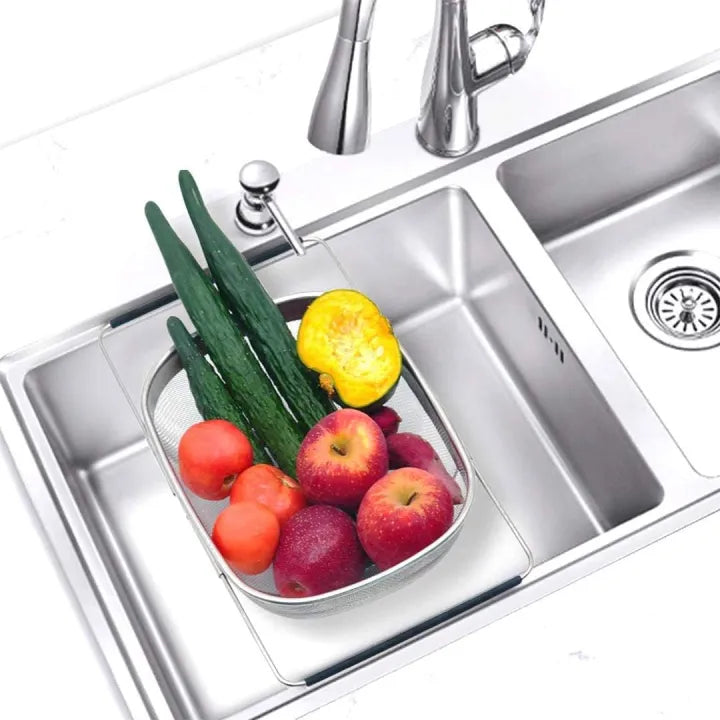 Stainless Steel Oval Colander with Fine Mesh & Expandable Handles