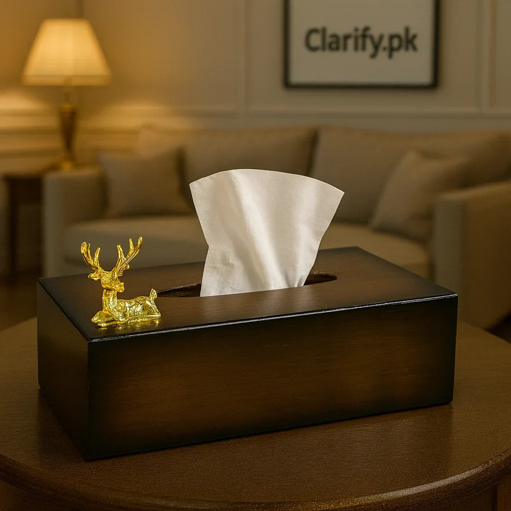 Luxury Markhor Wooden Tissue Box – Premium Handmade Holder - Clarify.pk