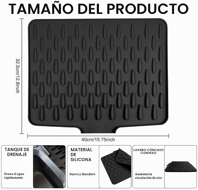 Silicone Dish Drainer Mat with Drain Outlet - Non-Slip Kitchen Drying Mat