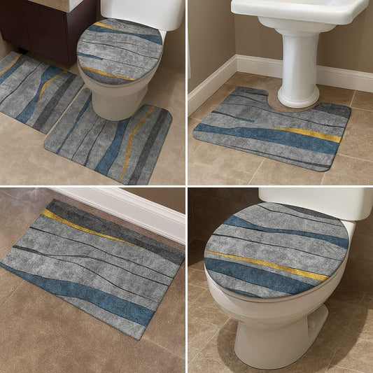 3-Piece Bathroom Mat Set – Modern Absorbent Floor Rugs with Toilet Lid Cover - Clarify.pk