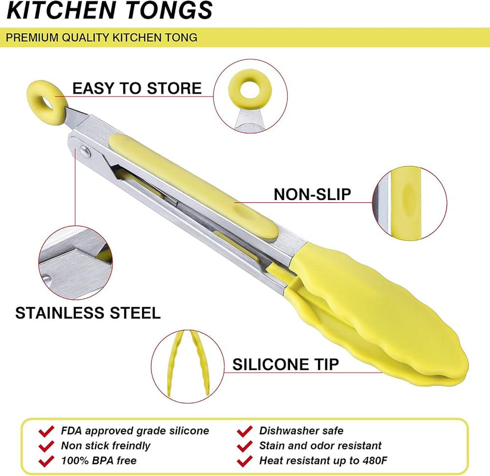 Stainless Steel Kitchen Tongs with Silicone Tips – Non-Slip Food Serving Tongs