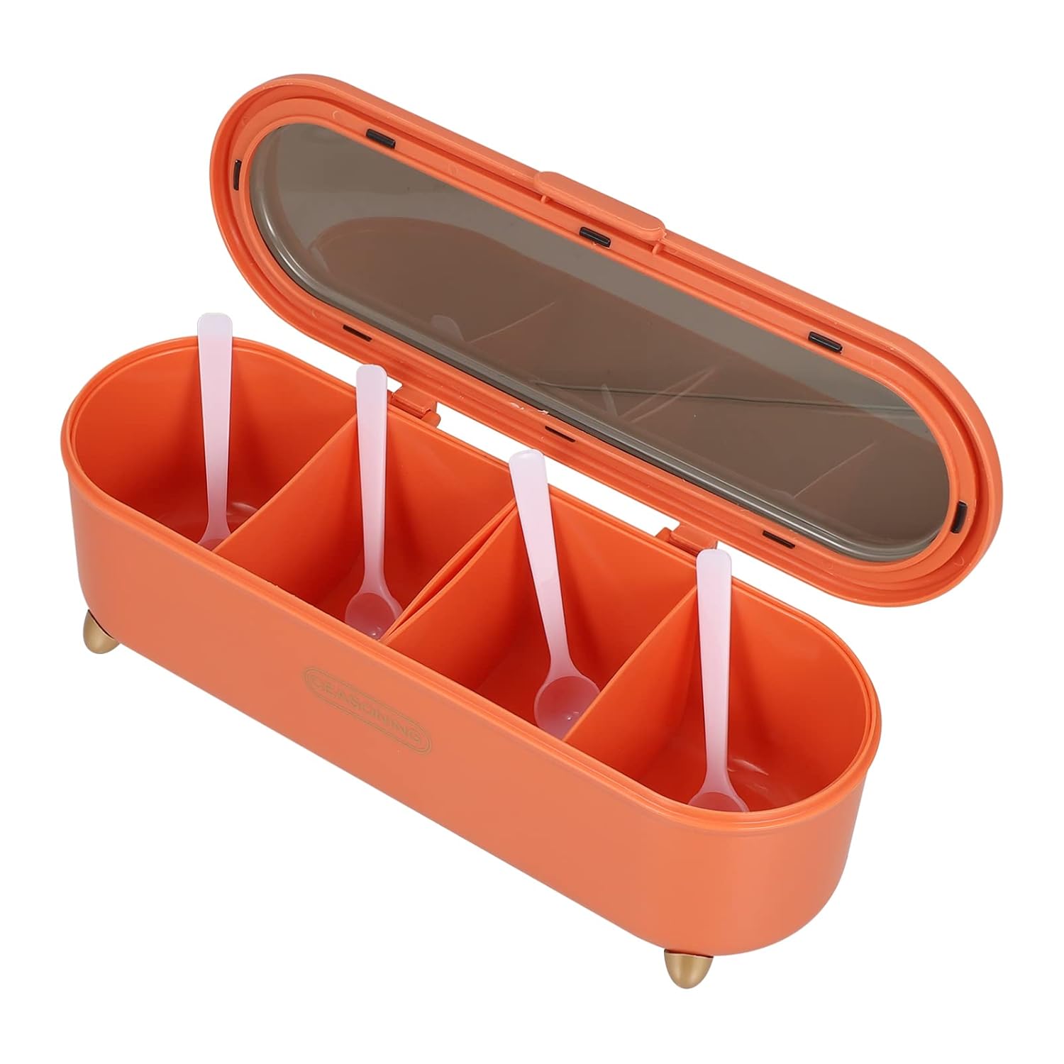 Four-Compartment Seasoning Box with Integrated Handles – Kitchen Spice Organizer