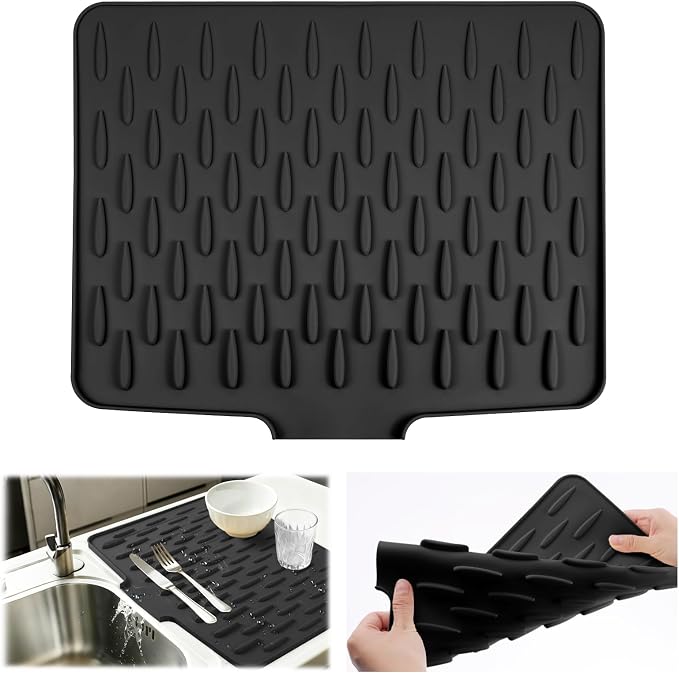 Silicone Dish Drainer Mat with Drain Outlet - Non-Slip Kitchen Drying Mat