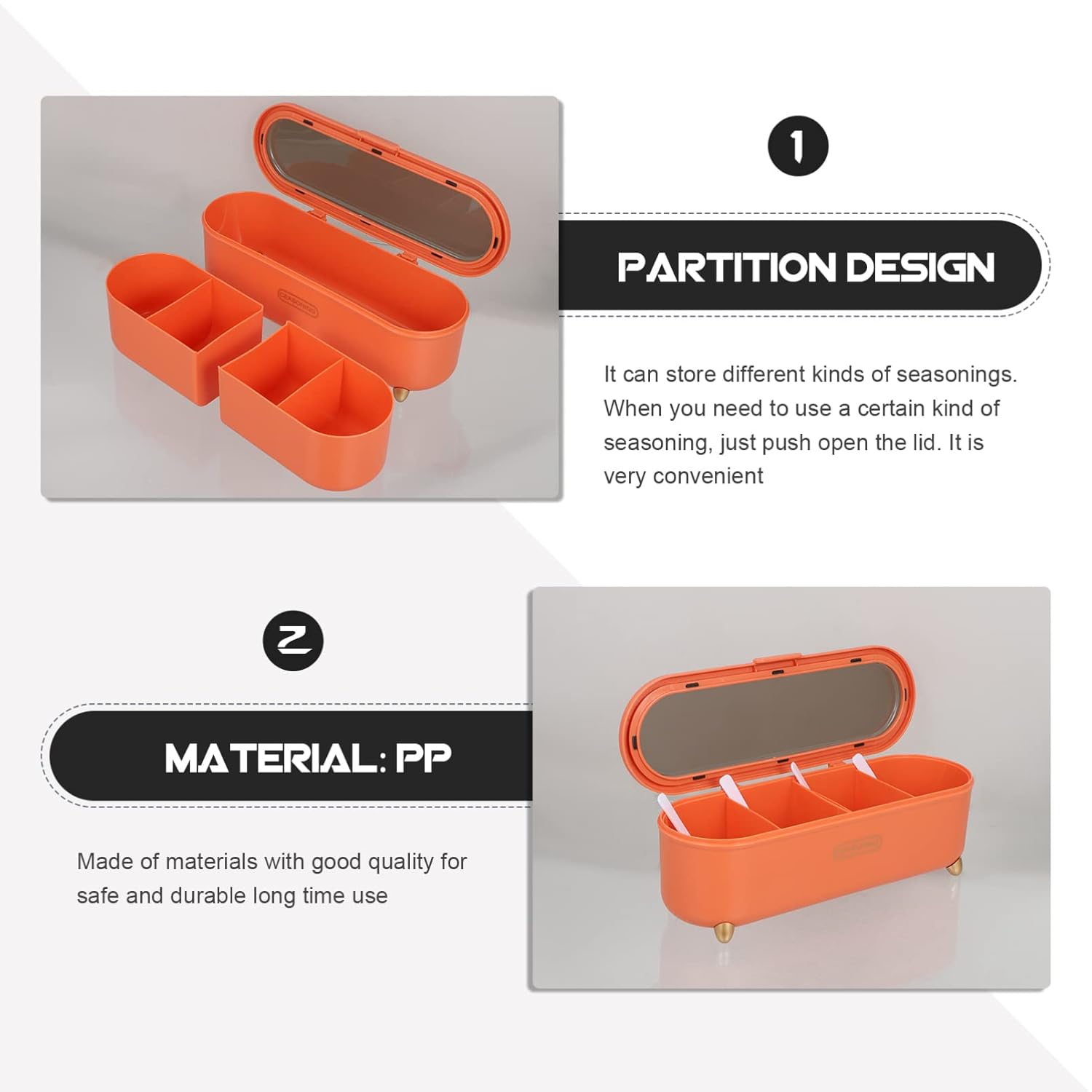 Four-Compartment Seasoning Box with Integrated Handles – Kitchen Spice Organizer