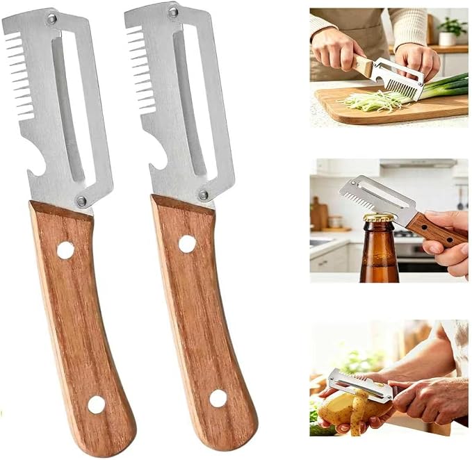 3-in-1 Vegetable Peeler Set | With Wooden Handle & Steel Blade