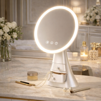 Luxury LED Makeup Mirror with Integrated Drawer Stand AJF