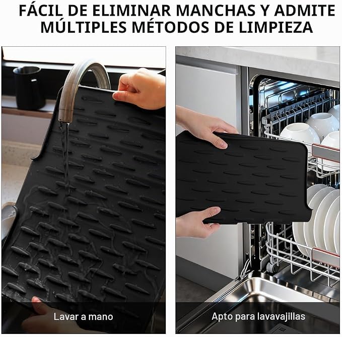 Silicone Dish Drainer Mat with Drain Outlet - Non-Slip Kitchen Drying Mat