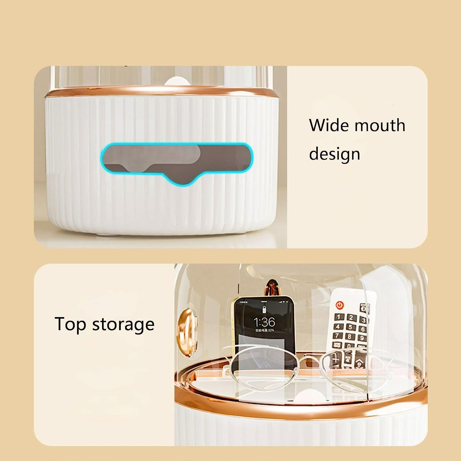 Premium Vanity Organizer - Tissue Box & Skincare Showcase with Acrylic Door