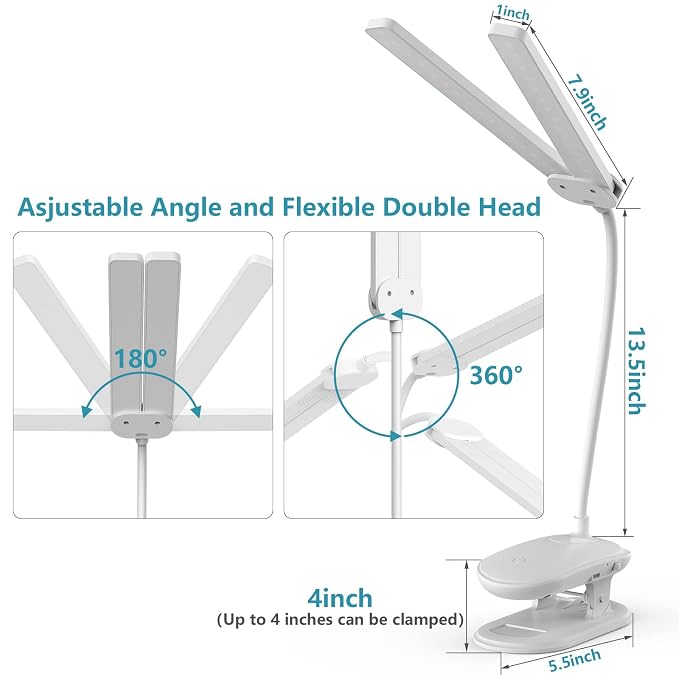 Double Head LED Clip-On Reading Light | USB Rechargeable