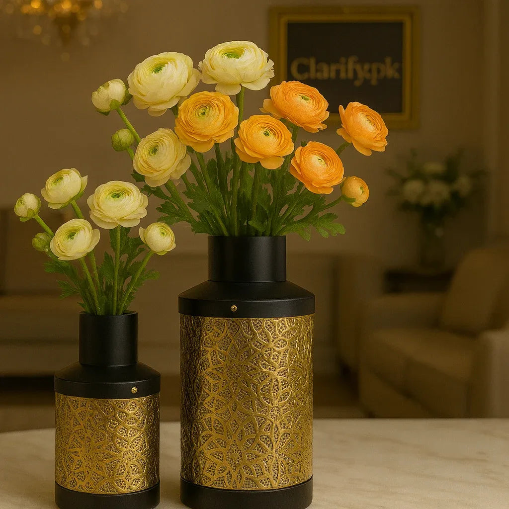 2-Piece Metal Vase Set – Small & Large Home Décor (Without Flowers) - Clarify.pk