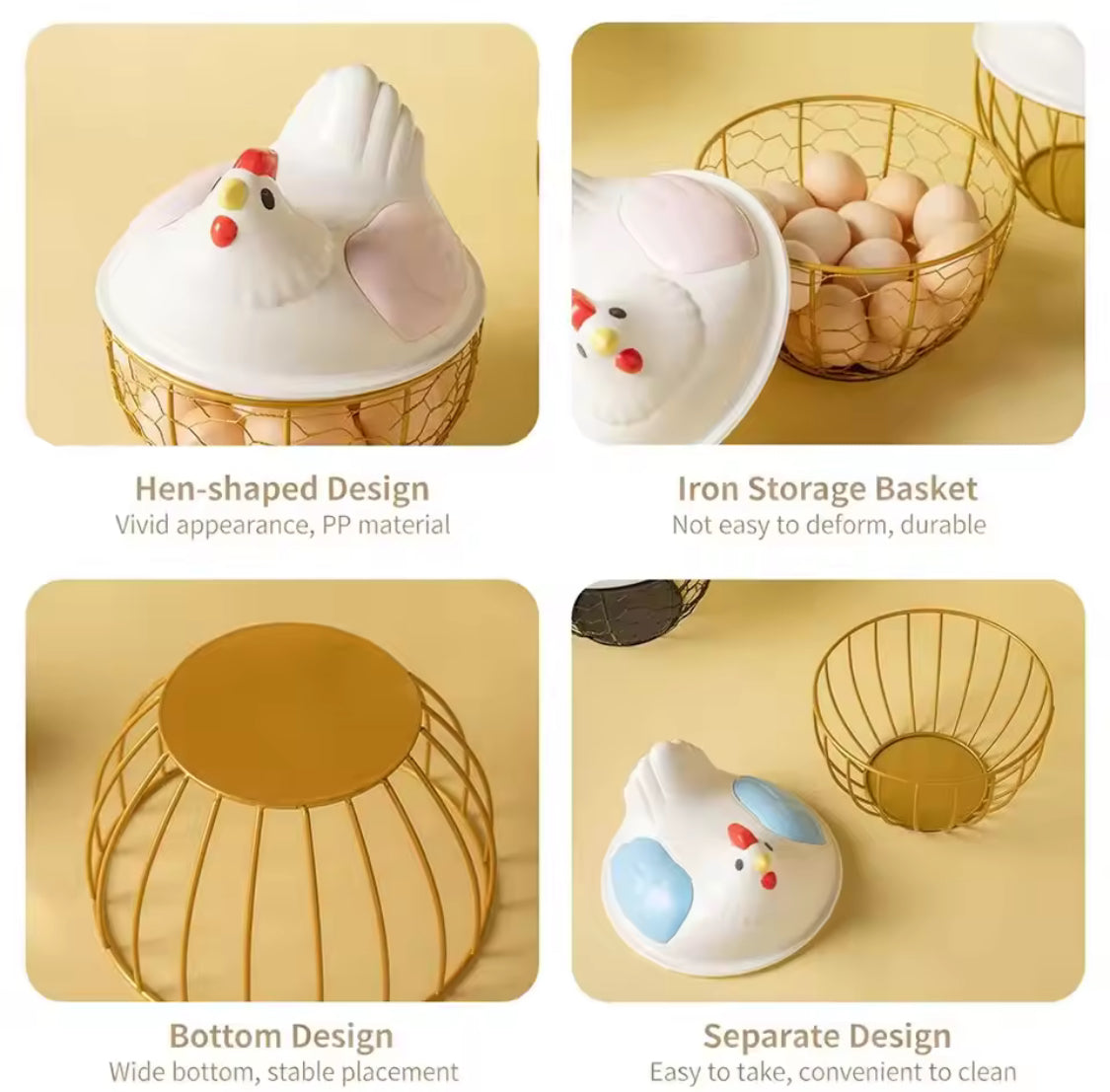 Hen Shaped Egg Basket with Lid - Large Capacity Chicken Egg Holder & Kitchen Storage