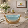 Modern Oval Ceramic Serving Bowl – 10" Aesthetic Platter with Elegant Wood Base - Trenducts.pk