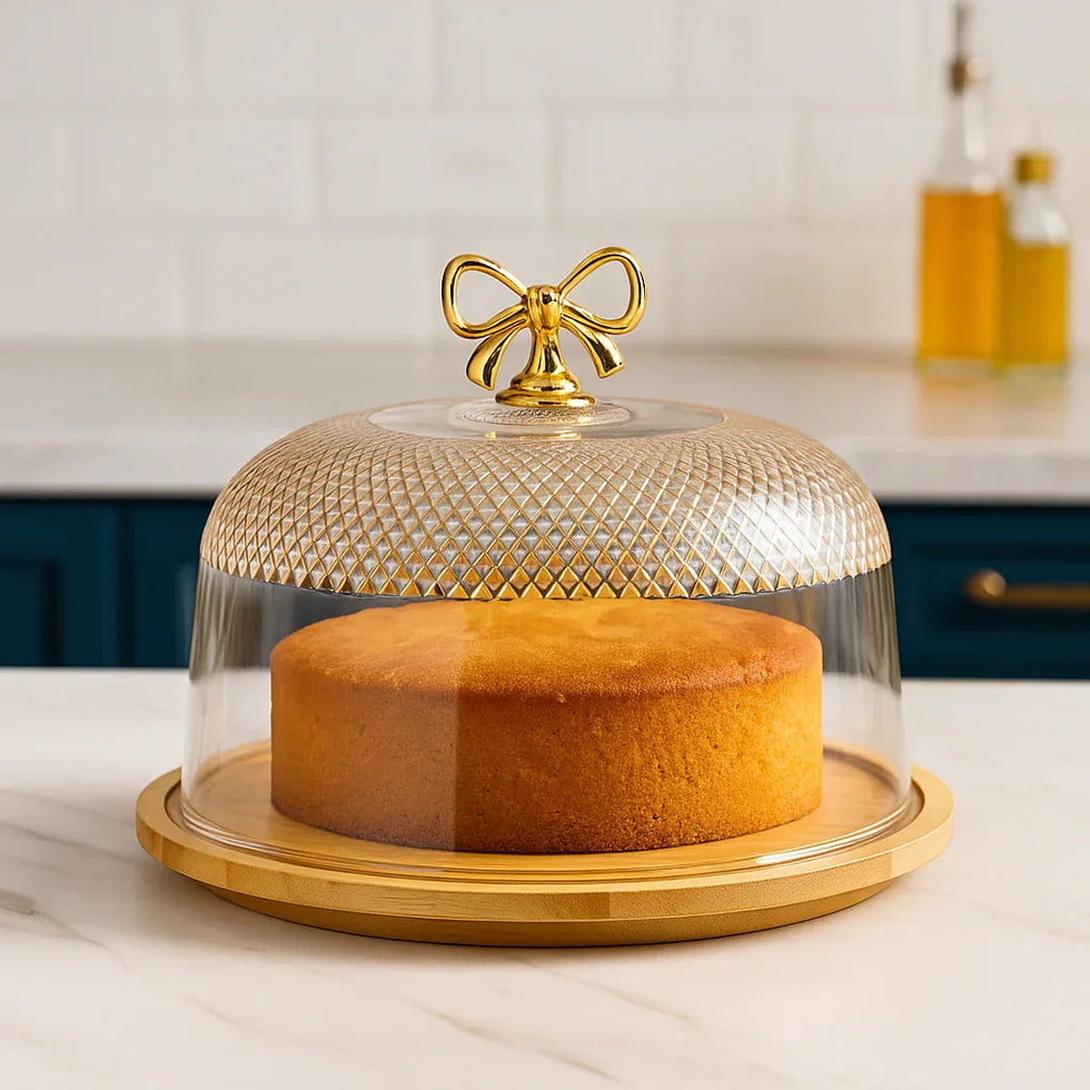 Cake Dish with Acrylic Cover – Bamboo Wooden Base - Clarify.pk